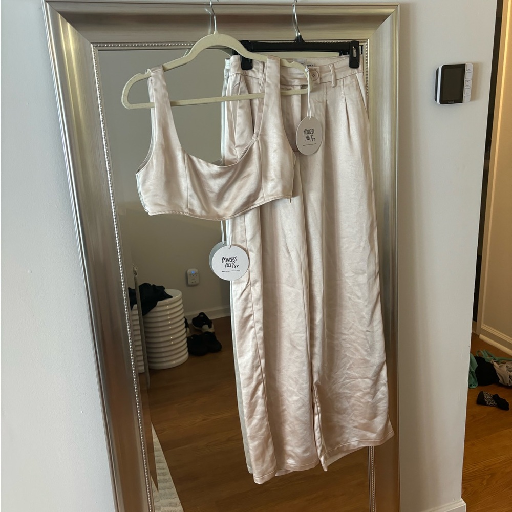 Princess Polly Huxley Satin Set in Champagne NWT